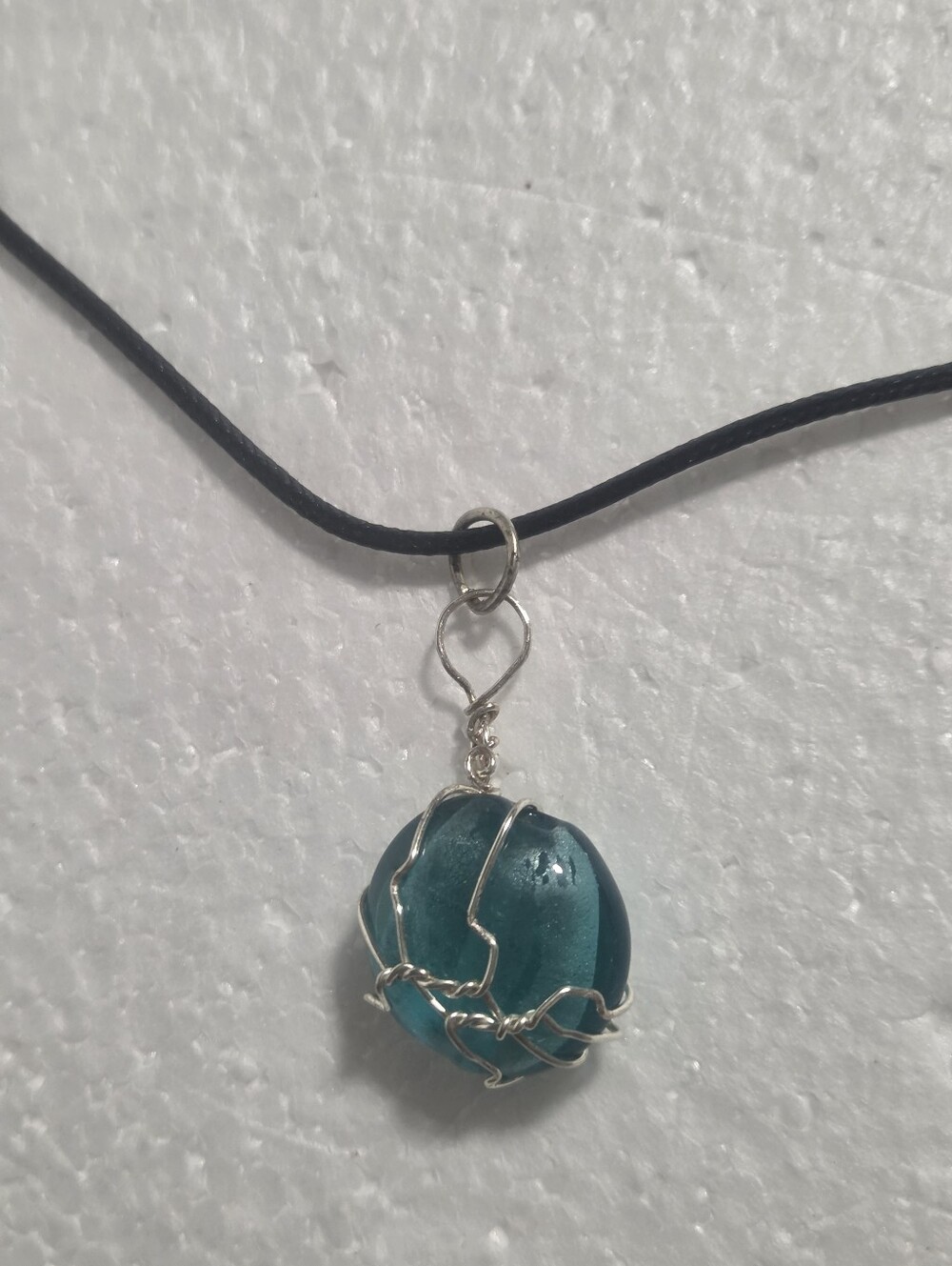 Handcrafted Teal Glass Orb Pendant Necklace
